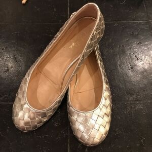 Cole Haan Silver Metallic Woven Ballet Flat 8B